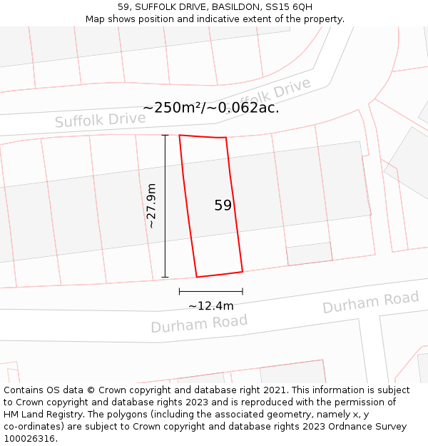 59, SUFFOLK DRIVE, BASILDON, SS15 6QH: Plot and title map