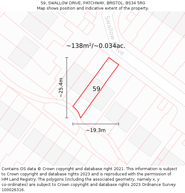 59, SWALLOW DRIVE, PATCHWAY, BRISTOL, BS34 5RG: Plot and title map
