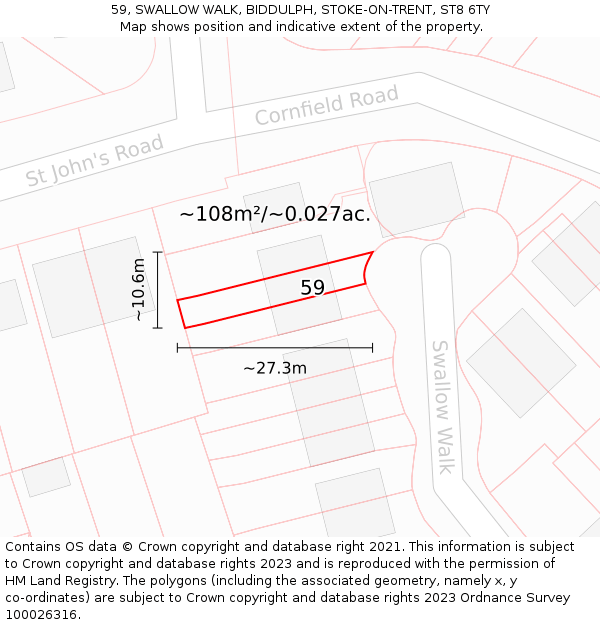 59, SWALLOW WALK, BIDDULPH, STOKE-ON-TRENT, ST8 6TY: Plot and title map