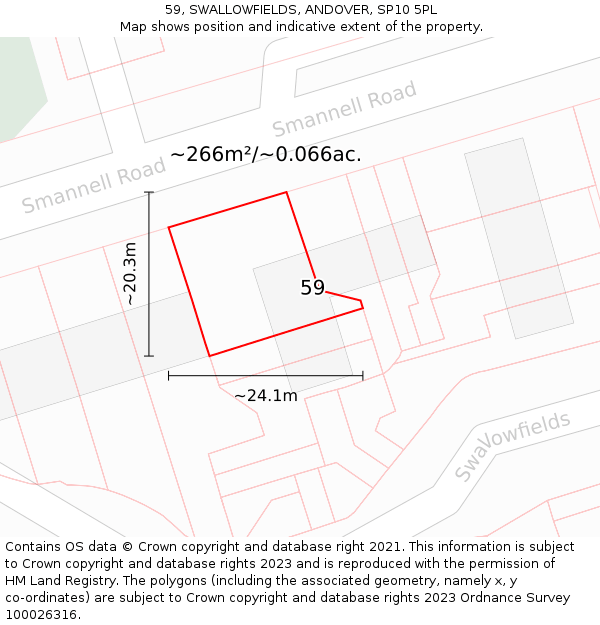 59, SWALLOWFIELDS, ANDOVER, SP10 5PL: Plot and title map