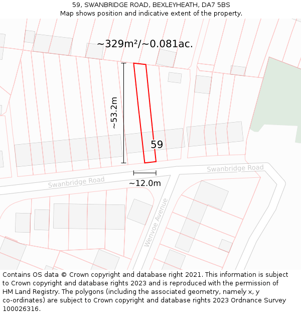 59, SWANBRIDGE ROAD, BEXLEYHEATH, DA7 5BS: Plot and title map