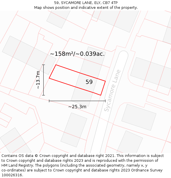 59, SYCAMORE LANE, ELY, CB7 4TP: Plot and title map
