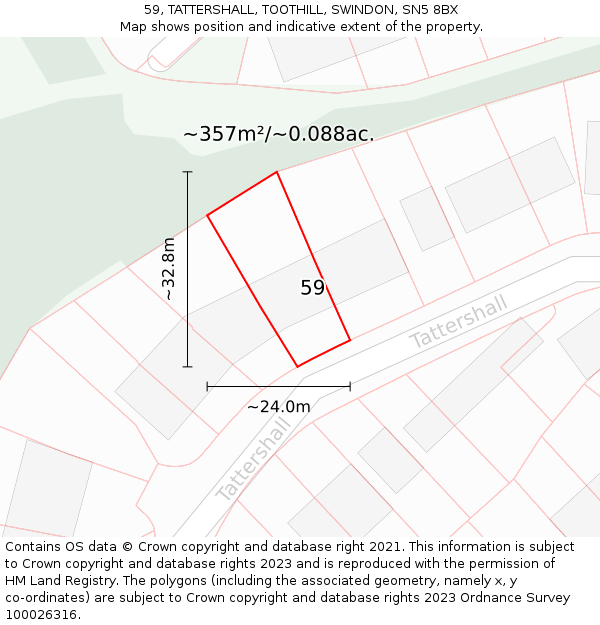 59, TATTERSHALL, TOOTHILL, SWINDON, SN5 8BX: Plot and title map