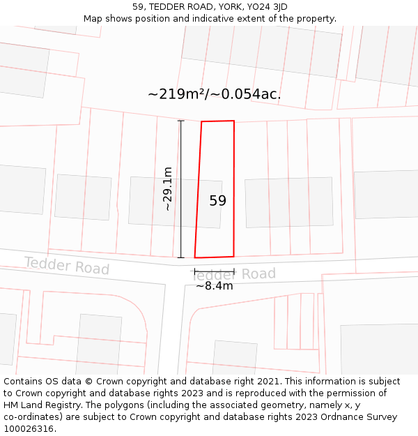 59, TEDDER ROAD, YORK, YO24 3JD: Plot and title map