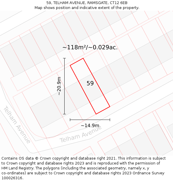 59, TELHAM AVENUE, RAMSGATE, CT12 6EB: Plot and title map
