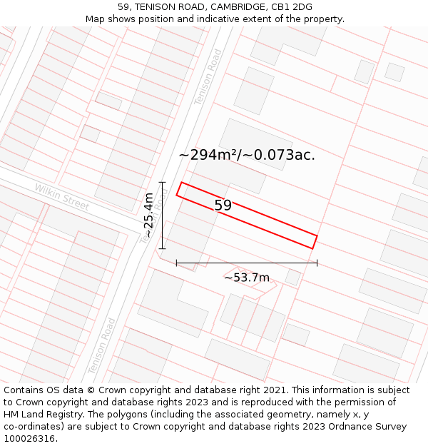 59, TENISON ROAD, CAMBRIDGE, CB1 2DG: Plot and title map