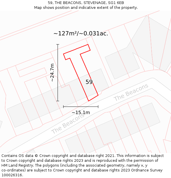 59, THE BEACONS, STEVENAGE, SG1 6EB: Plot and title map