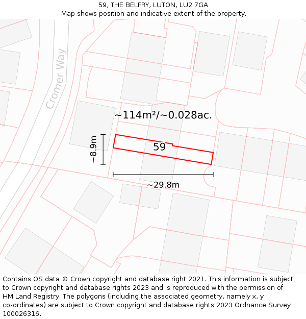 59, THE BELFRY, LUTON, LU2 7GA: Plot and title map