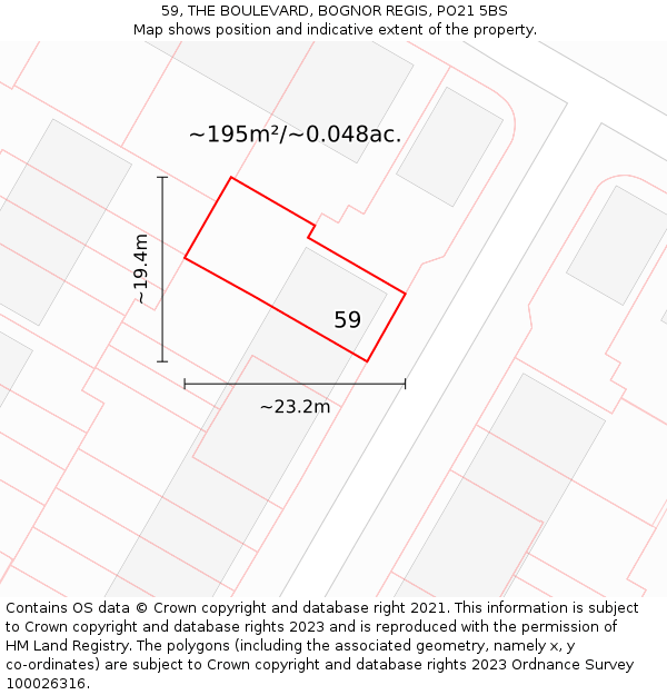 59, THE BOULEVARD, BOGNOR REGIS, PO21 5BS: Plot and title map