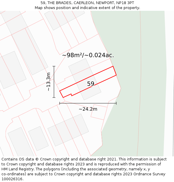 59, THE BRADES, CAERLEON, NEWPORT, NP18 3PT: Plot and title map