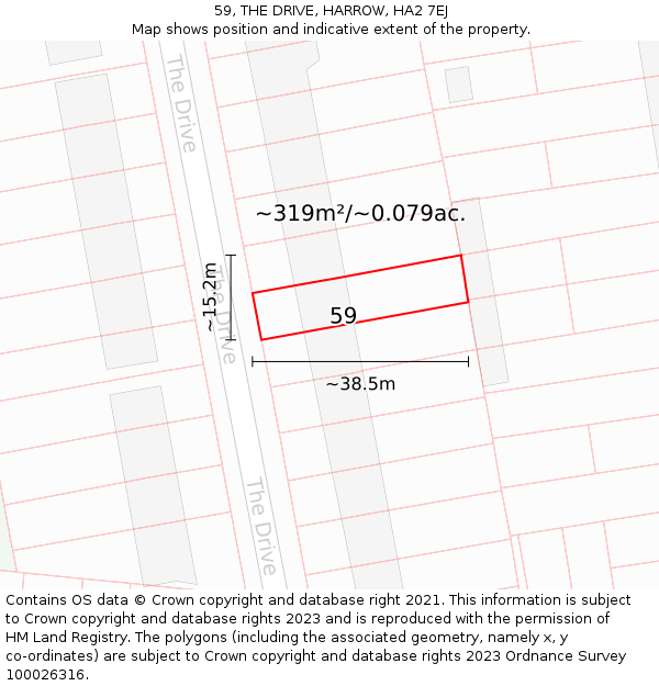 59, THE DRIVE, HARROW, HA2 7EJ: Plot and title map