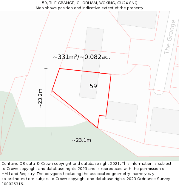 59, THE GRANGE, CHOBHAM, WOKING, GU24 8NQ: Plot and title map