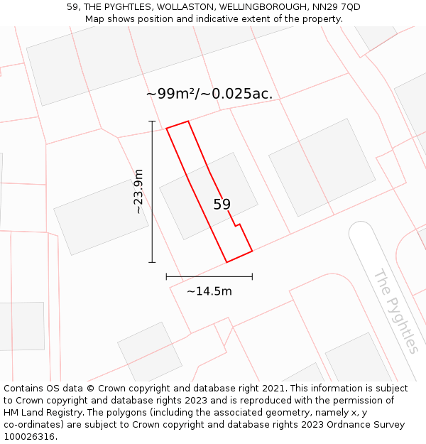 59, THE PYGHTLES, WOLLASTON, WELLINGBOROUGH, NN29 7QD: Plot and title map