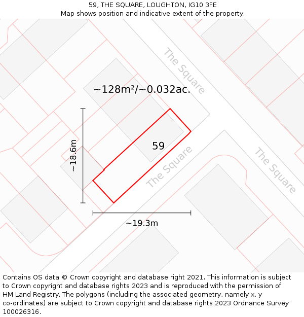 59, THE SQUARE, LOUGHTON, IG10 3FE: Plot and title map
