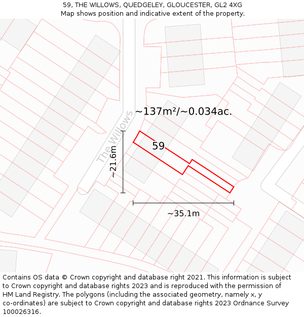 59, THE WILLOWS, QUEDGELEY, GLOUCESTER, GL2 4XG: Plot and title map