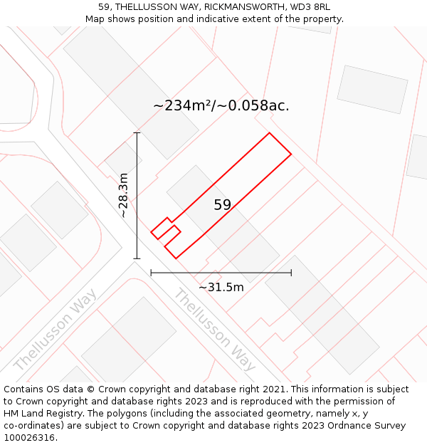 59, THELLUSSON WAY, RICKMANSWORTH, WD3 8RL: Plot and title map