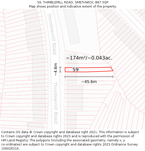 59, THIMBLEMILL ROAD, SMETHWICK, B67 5QP: Plot and title map