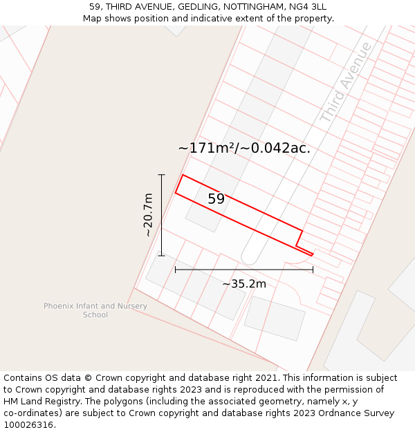 59, THIRD AVENUE, GEDLING, NOTTINGHAM, NG4 3LL: Plot and title map