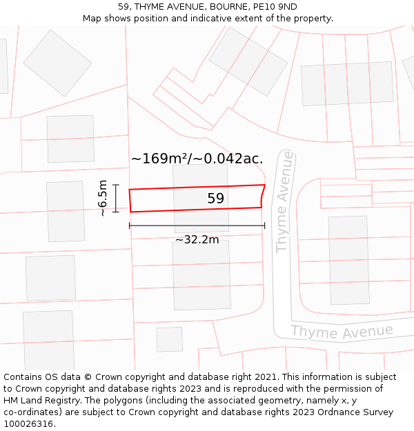 59, THYME AVENUE, BOURNE, PE10 9ND: Plot and title map