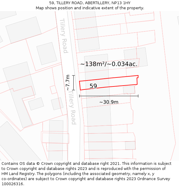 59, TILLERY ROAD, ABERTILLERY, NP13 1HY: Plot and title map
