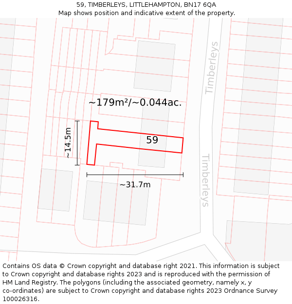 59, TIMBERLEYS, LITTLEHAMPTON, BN17 6QA: Plot and title map