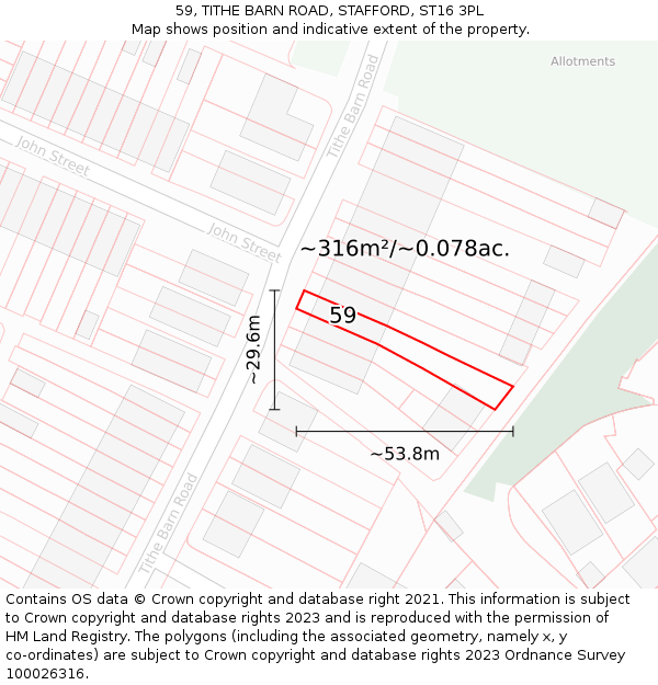 59, TITHE BARN ROAD, STAFFORD, ST16 3PL: Plot and title map