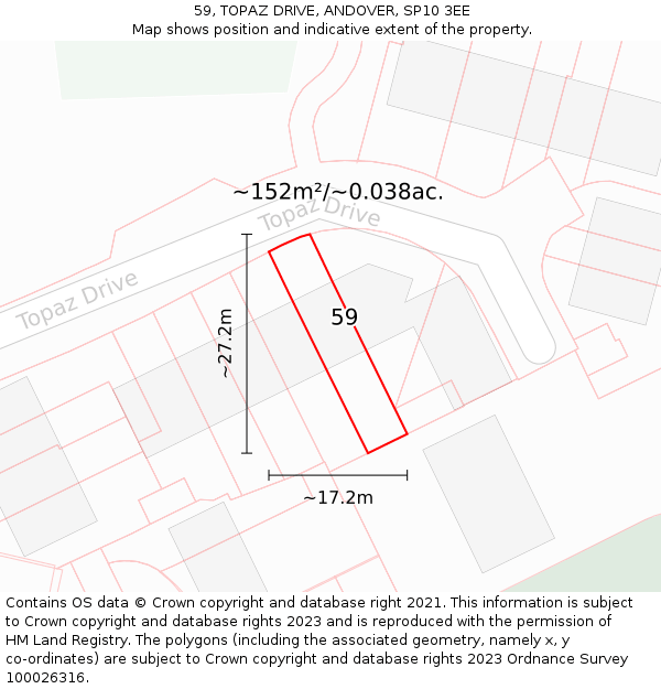 59, TOPAZ DRIVE, ANDOVER, SP10 3EE: Plot and title map