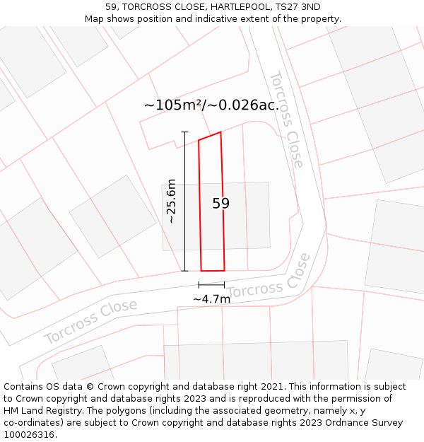 59, TORCROSS CLOSE, HARTLEPOOL, TS27 3ND: Plot and title map