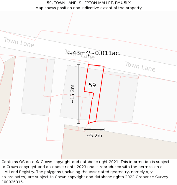 59, TOWN LANE, SHEPTON MALLET, BA4 5LX: Plot and title map