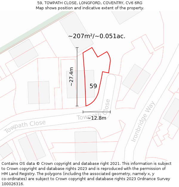 59, TOWPATH CLOSE, LONGFORD, COVENTRY, CV6 6RG: Plot and title map