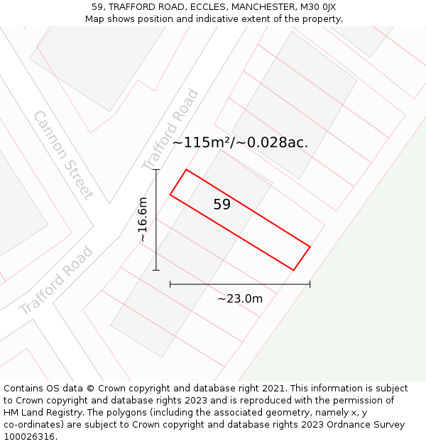 59, TRAFFORD ROAD, ECCLES, MANCHESTER, M30 0JX: Plot and title map