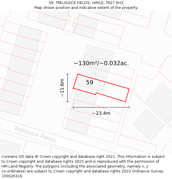 59, TRELISSICK FIELDS, HAYLE, TR27 6HZ: Plot and title map
