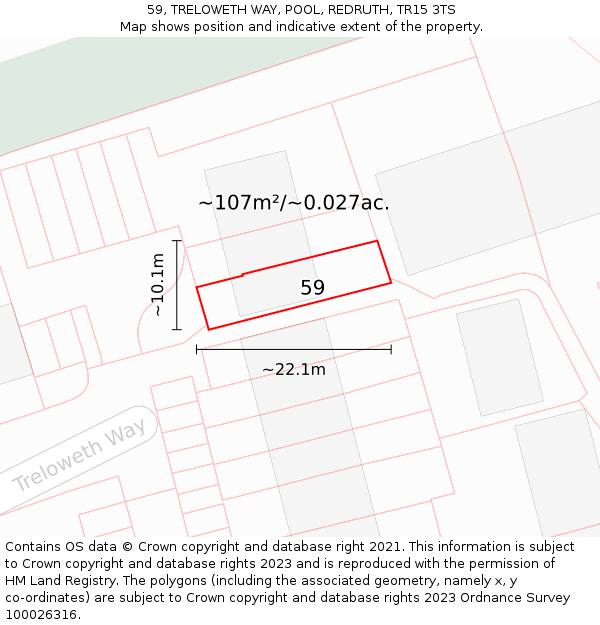 59, TRELOWETH WAY, POOL, REDRUTH, TR15 3TS: Plot and title map
