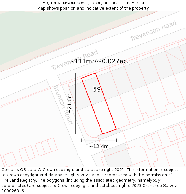 59, TREVENSON ROAD, POOL, REDRUTH, TR15 3PN: Plot and title map