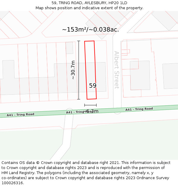 59, TRING ROAD, AYLESBURY, HP20 1LD: Plot and title map