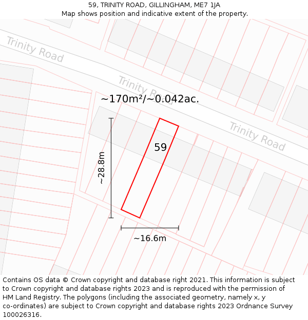 59, TRINITY ROAD, GILLINGHAM, ME7 1JA: Plot and title map