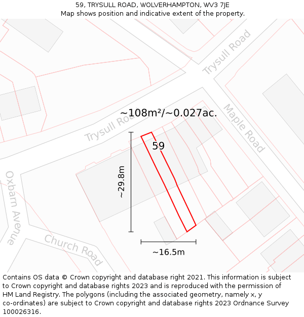 59, TRYSULL ROAD, WOLVERHAMPTON, WV3 7JE: Plot and title map
