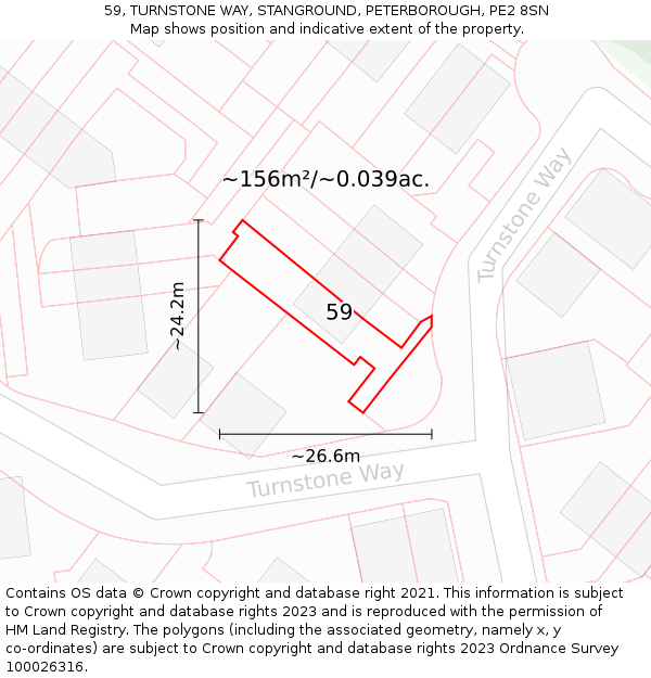 59, TURNSTONE WAY, STANGROUND, PETERBOROUGH, PE2 8SN: Plot and title map