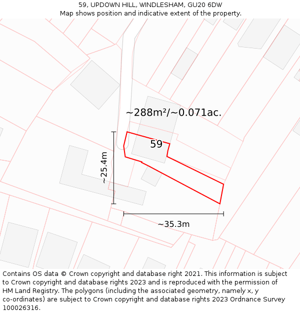 59, UPDOWN HILL, WINDLESHAM, GU20 6DW: Plot and title map