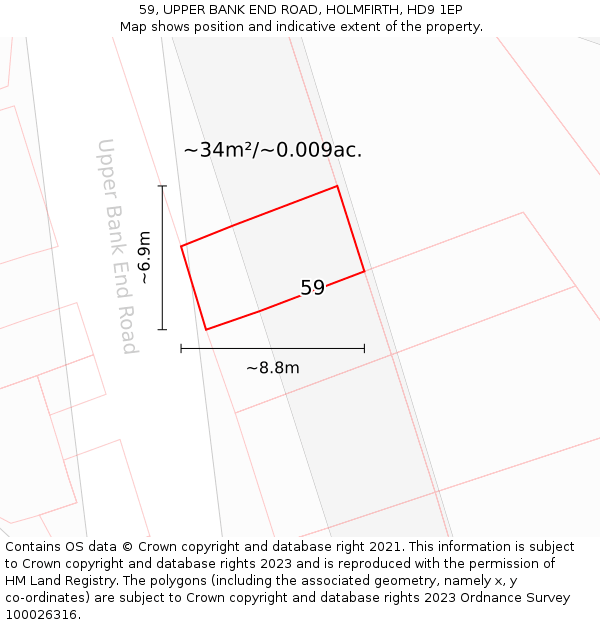 59, UPPER BANK END ROAD, HOLMFIRTH, HD9 1EP: Plot and title map