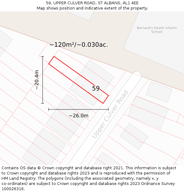 59, UPPER CULVER ROAD, ST ALBANS, AL1 4EE: Plot and title map