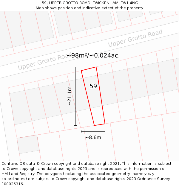59, UPPER GROTTO ROAD, TWICKENHAM, TW1 4NG: Plot and title map