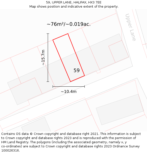 59, UPPER LANE, HALIFAX, HX3 7EE: Plot and title map