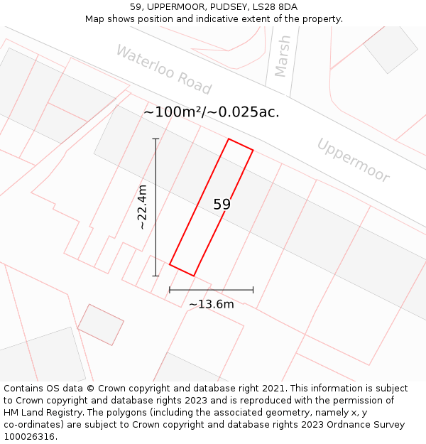 59, UPPERMOOR, PUDSEY, LS28 8DA: Plot and title map