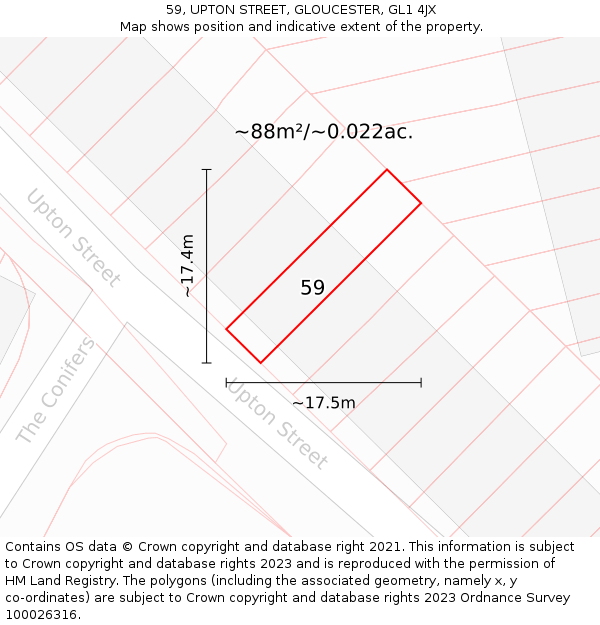 59, UPTON STREET, GLOUCESTER, GL1 4JX: Plot and title map