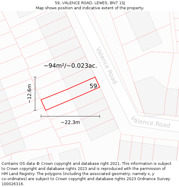 59, VALENCE ROAD, LEWES, BN7 1SJ: Plot and title map
