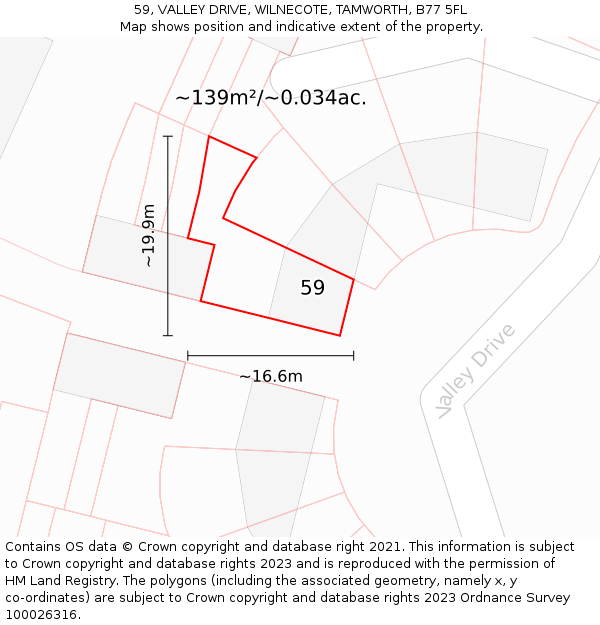 59, VALLEY DRIVE, WILNECOTE, TAMWORTH, B77 5FL: Plot and title map