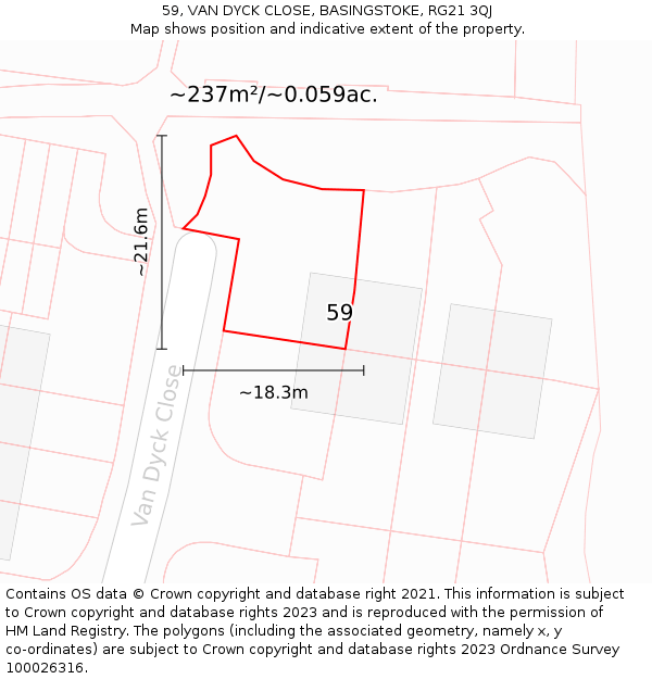 59, VAN DYCK CLOSE, BASINGSTOKE, RG21 3QJ: Plot and title map