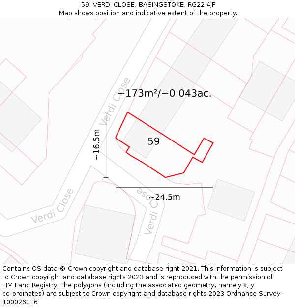 59, VERDI CLOSE, BASINGSTOKE, RG22 4JF: Plot and title map
