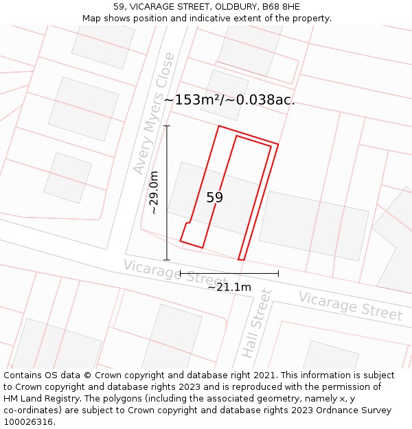 59, VICARAGE STREET, OLDBURY, B68 8HE: Plot and title map